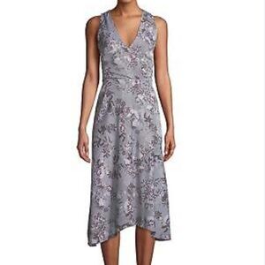RACHEL Rachel Roy Black White
Glen Plaid Purple Floral Surplice Midi Dress